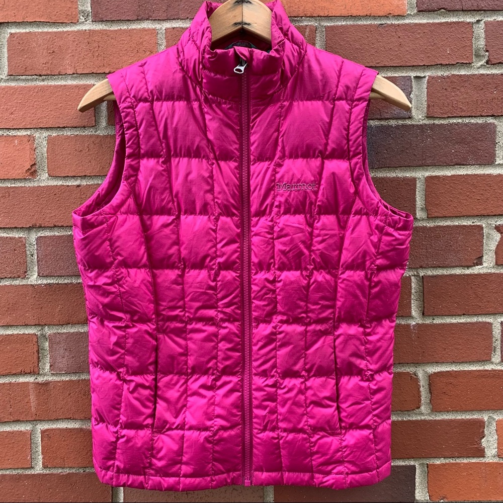 Girls Marmot hot pink puffer vest zip up- L